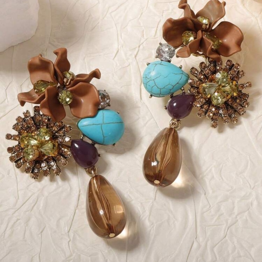 Zara Brown and Turquoise Statement Earrings